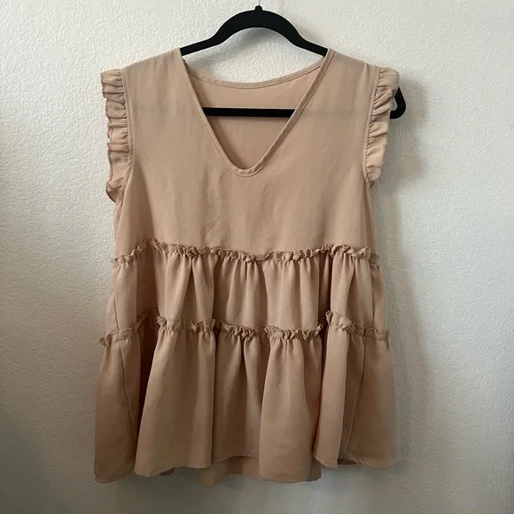 SHEIN Ruffled Sleeveless Blouse - Tan - Picture 1 of 5